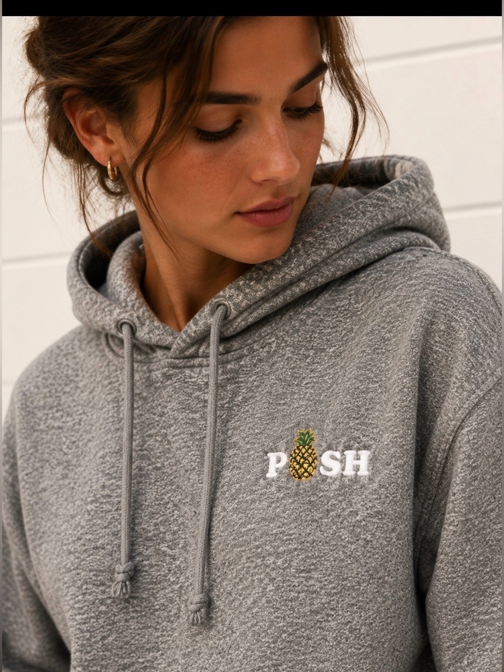 NWT LEAGUE Embroidered POSH Pineapple Oversize Hoodie Pullover Sweatshirt Grey M